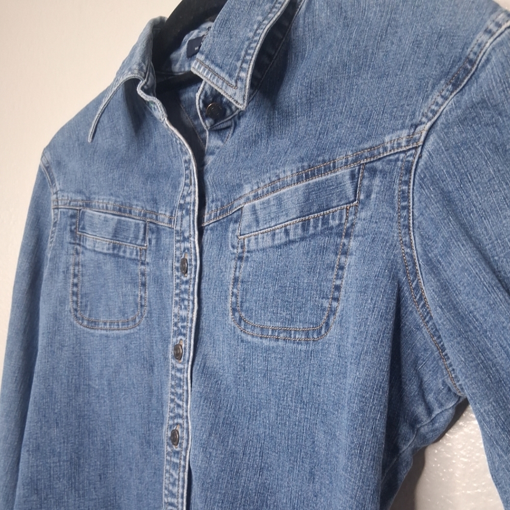 Vintage Tommy Hilfiger Denim Shirt Youth Blue Button Up Long Sleeve M - Picture 2 of 15